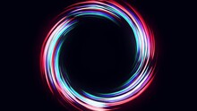 Radial Abstract Neon Background. Laser Neon Lines Move In A Circle Along A Circle Dark Geometry. Conceptual Technology Background. Blue Violet Light Spectrum. 4K.