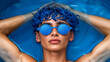 © ADDICTIVE STOCK - Stylish person relaxing in blue pool with matching sunglasses
