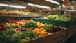 © 3DStock - Delicious looking vegetables in a vegan or vegetarian supermarket or shop. Generative AI.
