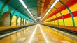 Well-lit interior of a colorful subway station