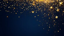 Abstract Background With Dark Blue And Gold Particle And Golden Shiny Star Dust, Christmas Feeling, Gold Foil Texture. Holiday Concept.  Gold Foil Texture, Postcard. Generative AI
