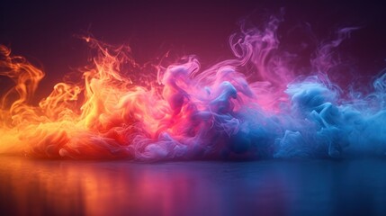 Wall Mural -  a group of colorful smokes floating on top of a body of water in front of a purple and red background.