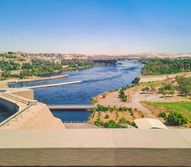 aswan high dam beautiful sunny day panorama, egypt