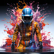 © bravissimos - Fast formula one speed vehicle automobile, colorful splash paint illustration on white background