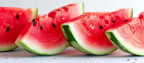 Poster - Sliced ripe watermelon with a white backdrop