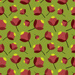 Floral pattern. Red flowers with a yellow pistil on a green background.