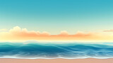 Fototapeta Zachód słońca - Sandy beach with light blue transparent water waves and sunlight, tranquil aerial beach scene