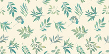 Botanical Watercolor Pattern Of Branches, Leaves And Berries, Autumn Background For Packaging Design, Wallpaper, Print
