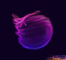 Poster - abstract vector colorful mesh on dark background. futuristic style card. corrupted point sphere