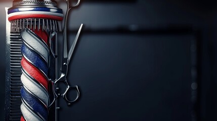 Razor, scissor and comb with pole emblem background concept. Barbershop background concept