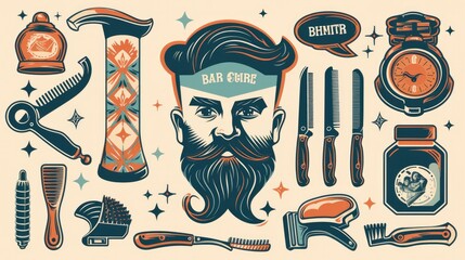 Wall Mural - Set of vintage barber shop logo graphics and icons