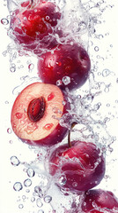 Wall Mural - plums in water splash