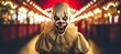 © Ilja - Spooky evil clown face on blurred vintage circus background with copy space for text placement