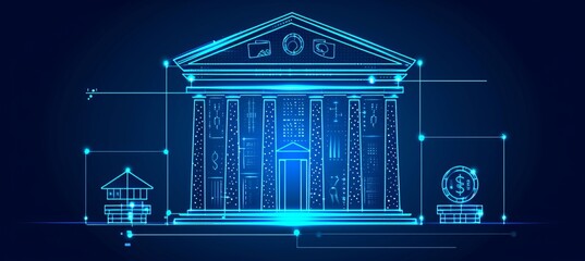 Poster - Interactive holographic banking instruments icons with copy space for text placement