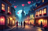 Fototapeta Uliczki - A romantic evening on the streets of the old town. Illustration by Generative AI.