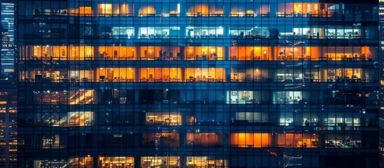 Wall Mural - Empty office building windows at night, deserted cityscape