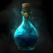 Blue magical potion flask with mystical elements. Magic elixir bottle by Generative AI