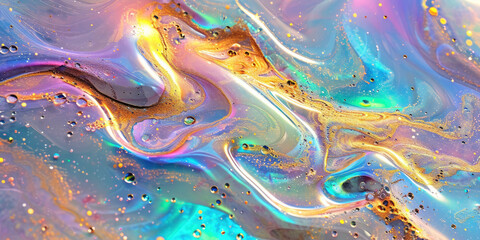 Poster - a rainbow color liquid,closeup of colorful liquid substance with glitter suitable for party decorati