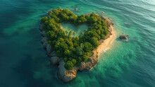 A Heart-shaped Island Is Surrounded By The Ocean, And A Heart Shape Is Carved Into The Top Of The Island.
