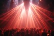 © Larisa AI - A pulsing sea of bodies enveloped in the electrifying glow of laser lights, swaying to the rhythm of the music on the stage at a raucous concert event