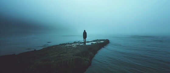 silhouette of a person in the fog
