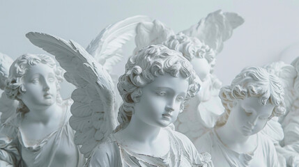 Wall Mural - A group of adolescent angels each with unique wings and expressions symbolizing growth and transformation.