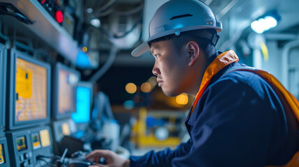 Poster - As the backbone of the engineering department the chief engineer oversees a team of skilled technicians all working together to keep the ship running at optimal efficiency.