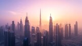 Fototapeta  - Dubai - amazing city center skyline with luxury skyscrapers at sunrise, United Arab Emirates : Generative AI