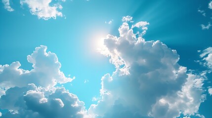 Poster - The sky has the light of the sun, the sky is blue, there are small and large clouds alternating and moving slowly, with the sunlight passing, creating a miraculous abstract shape, a ho : Generative AI