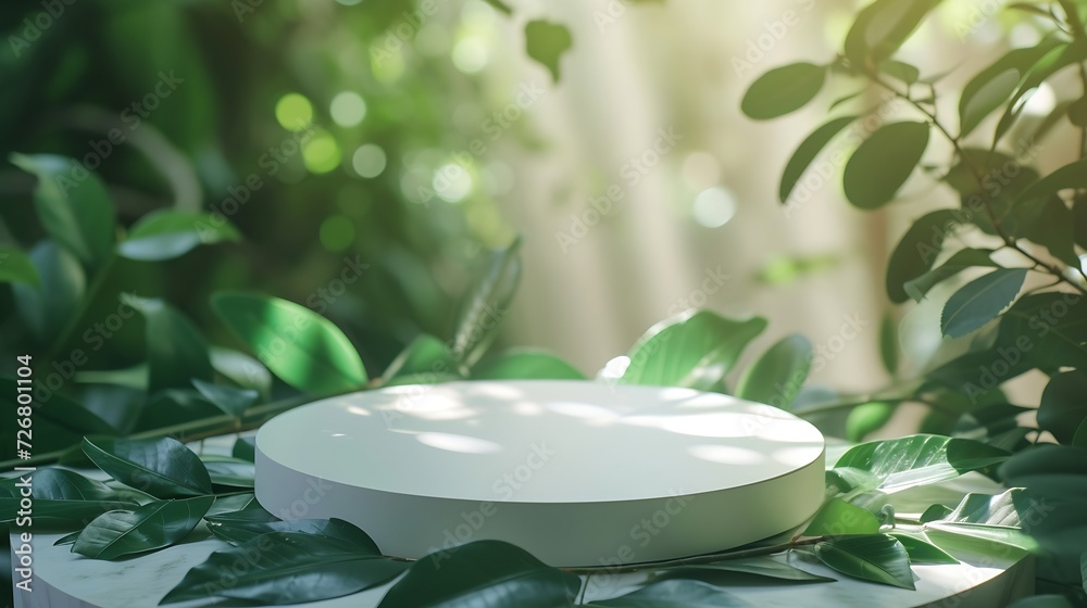 White round template podium mockup for natural organic cosmetic product ...