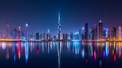 the skyline of dubai at night : Generative AI