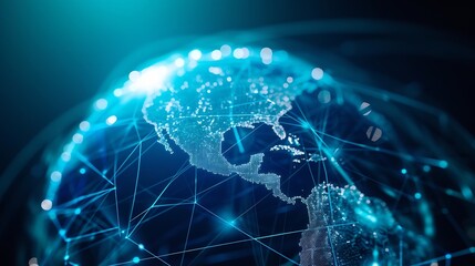 Leinwandbilder - Communication technology and internet worldwide for business. Global world network connected and telecommunication on earth cryptocurrency, blockchain and IoT. : Generative AI
