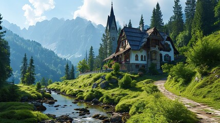 Canvas Print - swiss alpine village