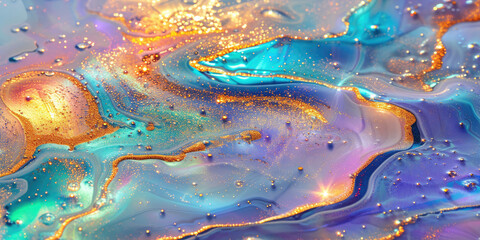 Poster - a rainbow color liquid,closeup of colorful liquid substance with glitter suitable for party decorati