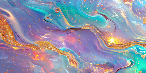 Poster - a rainbow color liquid,closeup of colorful liquid substance with glitter suitable for party decorati