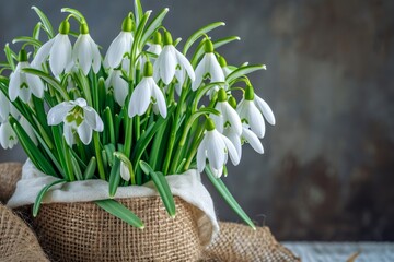 Snowdrops on grey background