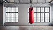 © ibreakstock - Red punching bag hanging in room, symbolizing sport, active lifestyle, and health - equipment for kickboxing, Muay Thai, and Taekwondo