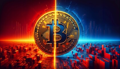 Poster - Explosive breaking of Bitcoin, representing BTC halving in 2024