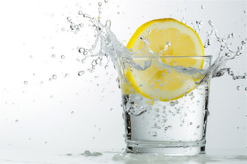 Sticker - lemon splashing into a glass of water