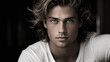 Handsome guy, very attractive young Caucasian male model with blonde hair and green eyes