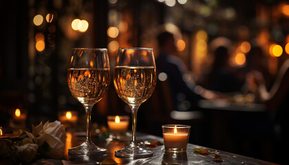 Canvas Print - Romantic celebration, night of luxury, wine and candlelight generated by AI