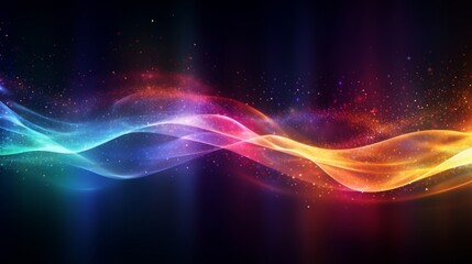 Poster - Vibrant abstract waves with sparkling particles over a dark backdrop, suggesting movement and energy.