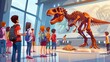 A middle school cl visits a natural history museum and gets to touch and examine real dinosaur fossils under the guidance of a knowledgeable tour guide.