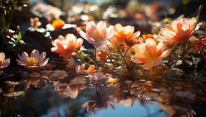 Wall Mural - Close up of a vibrant yellow lotus flower generated by AI