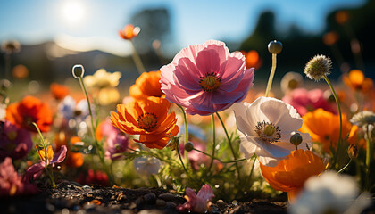 Sticker - Beautiful meadow of wildflowers in the summer generated by AI