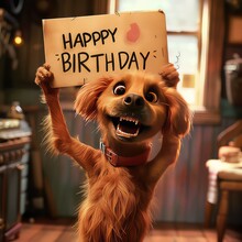  Dog Animation Holding Up A Sign That Says HAPPY BIRTHDAY, Generative AI