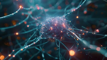 Poster - AI neural network, with a sense of technology. Neural connections fade and break down