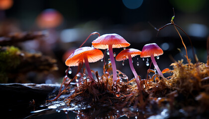 Sticker - Freshness and beauty in nature close up of a multi colored fly agaric mushroom generated by AI