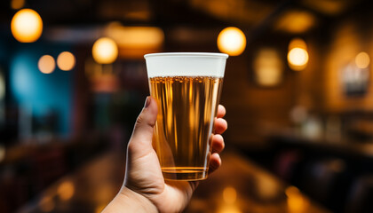 Canvas Print - Men holding beer glasses in a pub, enjoying the nightlife generated by AI