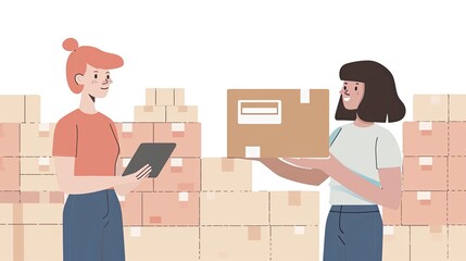 Poster - Two Women Standing in Front of Stacks of Boxes Generative AI